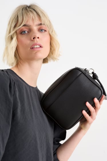Damen - Umhängetasche mit abnehmbarem Taschengurt - Lederimitat - schwarz