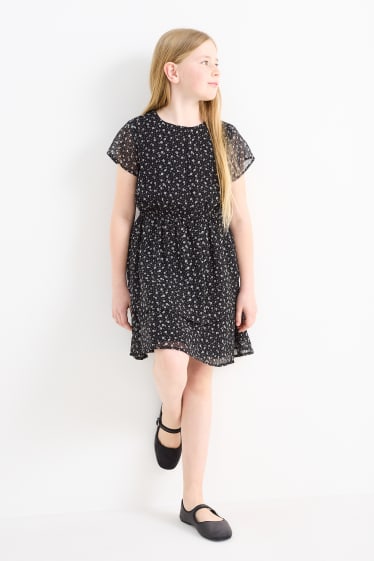 Bambine - Vestito - a fiori - nero / bianco