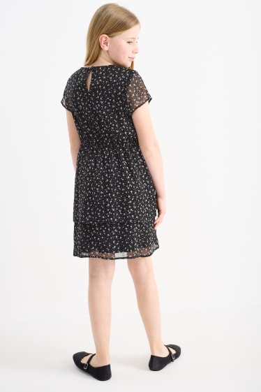 Copii - Rochie - cu flori - negru / alb