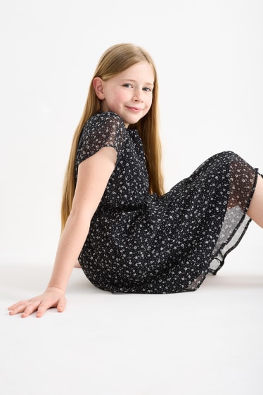 Bambine - Vestito - a fiori - nero / bianco
