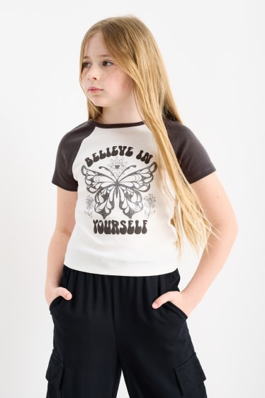 Children - Butterfly - short sleeve T-shirt - black / white