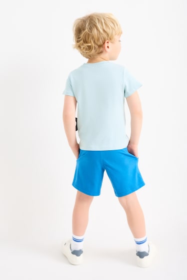 Children - Shark - set - short sleeve T-shirt and sweat shorts - 2 piece - light blue