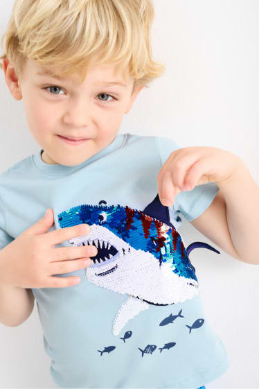 Children - Shark - set - short sleeve T-shirt and sweat shorts - 2 piece - light blue