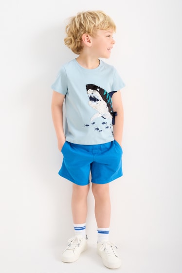 Children - Shark - set - short sleeve T-shirt and sweat shorts - 2 piece - light blue