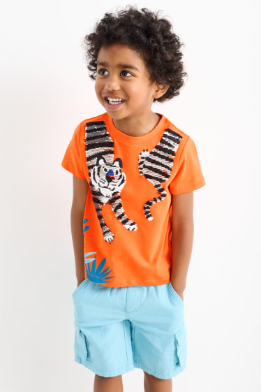 Kinder - Tiger - Kurzarmshirt - Glanz-Effekt - orange