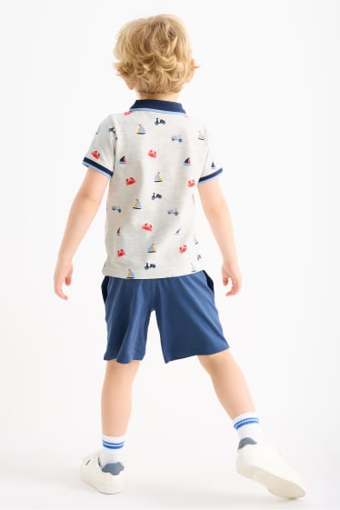 Dzieci - Wakacje - zestaw - koszulka polo i szorty dresowe - 2 części - niebieski / szary