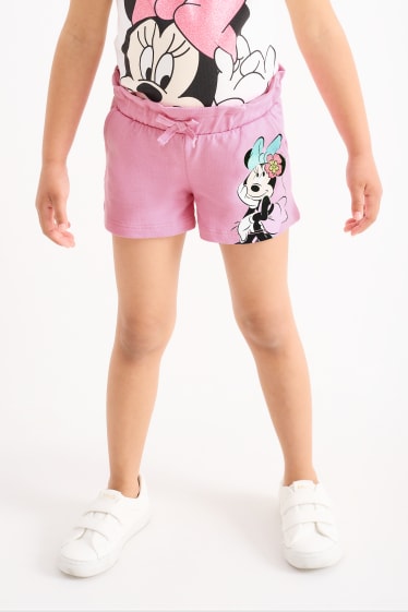 Kinderen - Set van 2 - Minnie Mouse - sweatshorts - fuchsiarood