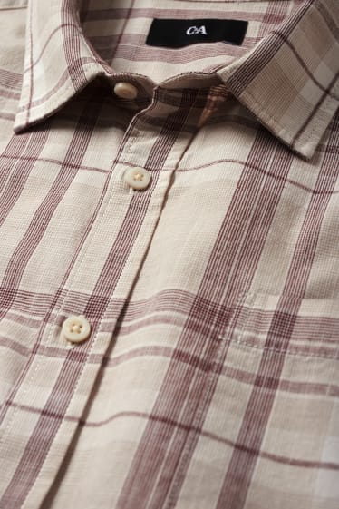 Hommes - Chemise - regular fit - col kent - à carreaux - beige