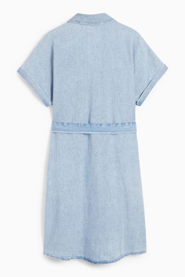 Women - V-neck denim shirt dress - denim-light blue