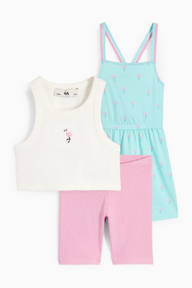 Enfants - Été - ensemble - robe, top et cycliste - 3 pièces - turquoise