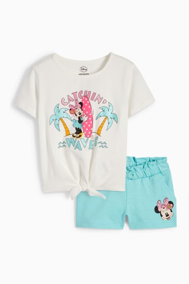 Copii - Minnie Mouse - set - tricou cu mânecă scurtă și pantaloni scurți - 2 piese - alb-crem