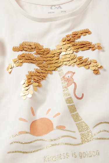 Enfants filles - Lot de 2 - palmiers - T-shirts - blanc crème