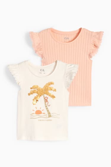 Enfants filles - Lot de 2 - palmiers - T-shirts - blanc crème