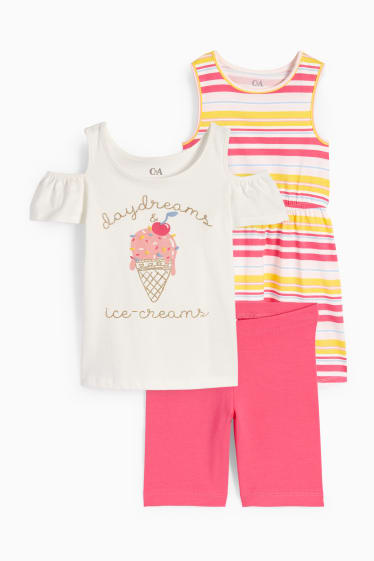 Kinderen - IJsco - set - jurk, T-shirt en fietsbroek - 3-delig - crème wit