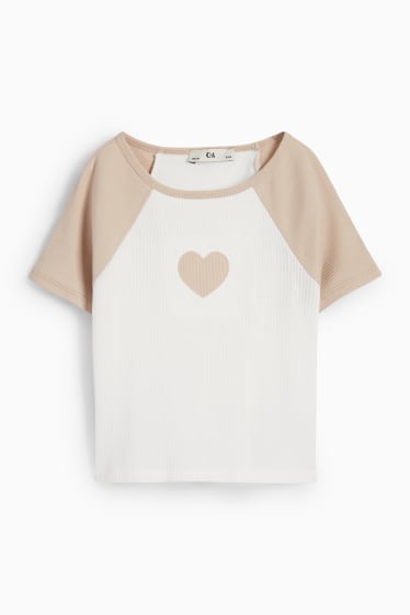 Dětské - Motiv srdce - tričko s krátkým rukávem - bílá
