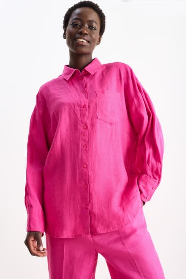 Mujer - Blusa de lino - rosa oscuro
