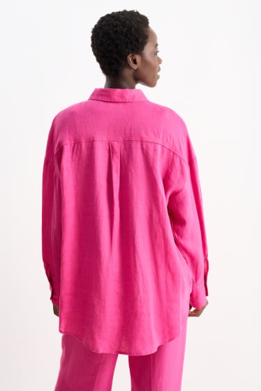 Mujer - Blusa de lino - rosa oscuro