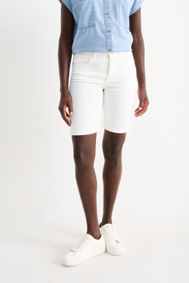 Damen - Jeans-Bermudas - Mid Waist - weiß