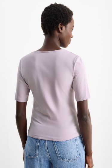 Damen - Basic-T-Shirt mit Knotendetail - hellviolett
