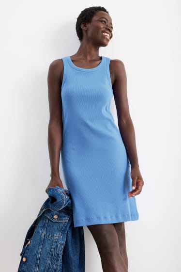 Dames - Nauwsluitende basic jurk - blauw