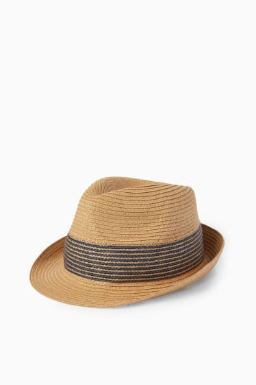 Mężczyźni - Słomkowy kapelusz - w paski - jasnobrązowy
