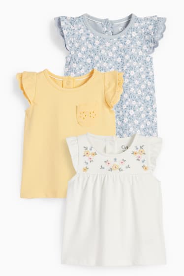 Babys - Set van 3 - bloemetjes - baby-T-shirt - wit