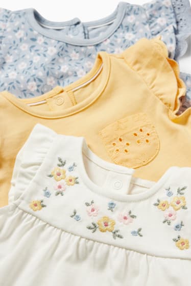 Babys - Set van 3 - bloemetjes - baby-T-shirt - wit
