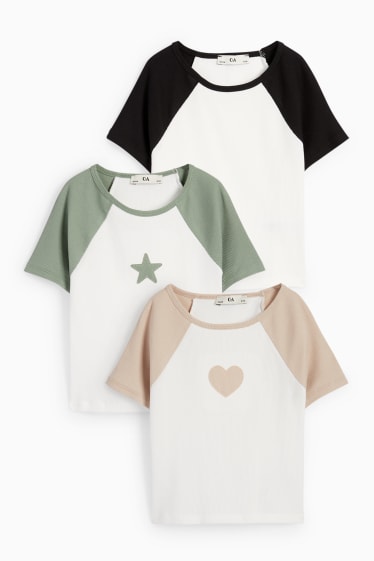 Kinder - Multipack 3er - Herz und Stern - Kurzarmshirt - hellbraun
