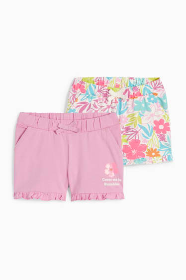 Kinder - Multipack 2er - Blume - Shorts - rosa