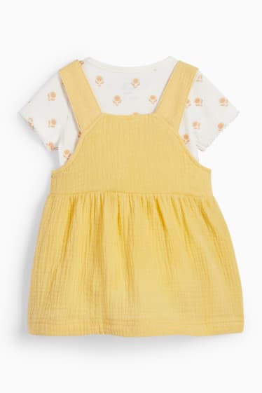 Baby: meisjes - Bloemetjes - baby-outfit - 2-delig - geel
