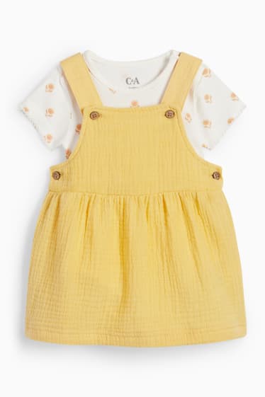 Baby: meisjes - Bloemetjes - baby-outfit - 2-delig - geel