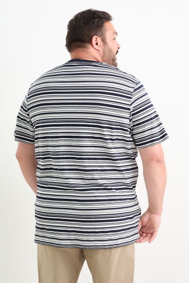 Men - T-shirt - striped - dark blue