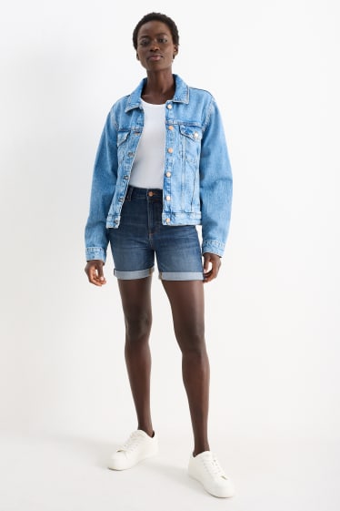 Women - Denim shorts - mid-rise waist - LYCRA® - denim-dark blue
