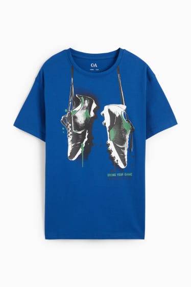 Children - Football boots - short sleeve T-shirt - blue