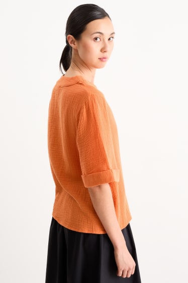 Mujer - Blusa de muselina con escote en pico - naranja oscuro