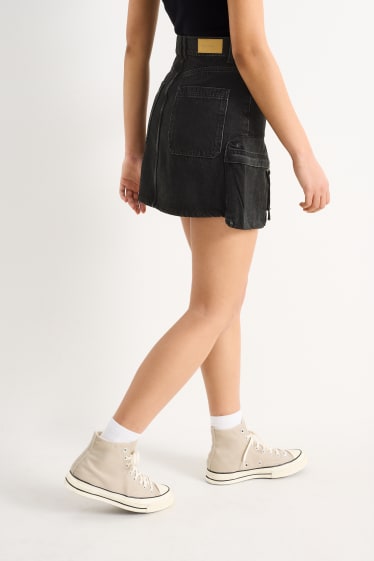 Damen - Jeans-Cargo-Rock - dunkeljeansgrau