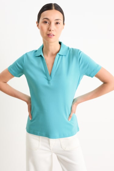 Women - Basic polo shirt - turquoise