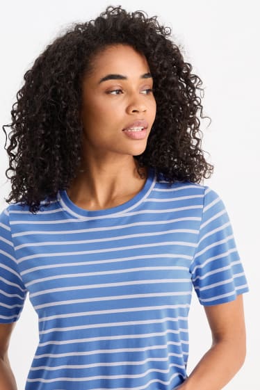 Kobiety - T-shirt basic - w paski - niebieski