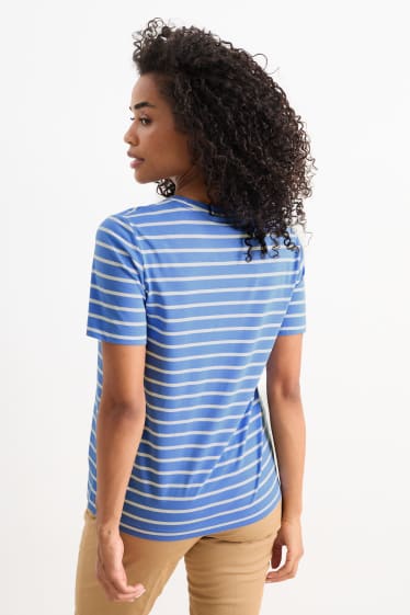 Dames - Basic T-shirt - gestreept - blauw