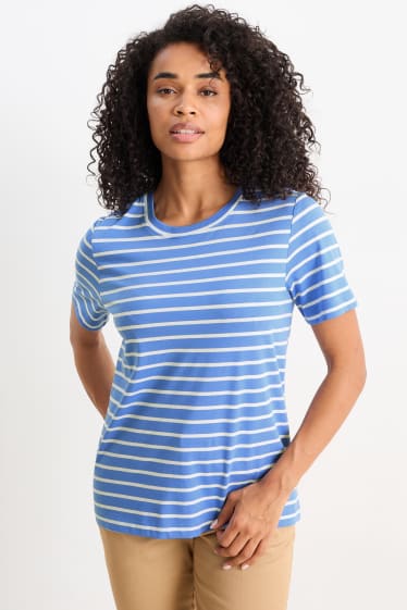 Kobiety - T-shirt basic - w paski - niebieski