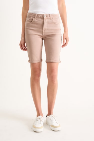Women - Denim Bermuda shorts - mid-rise waist - beige