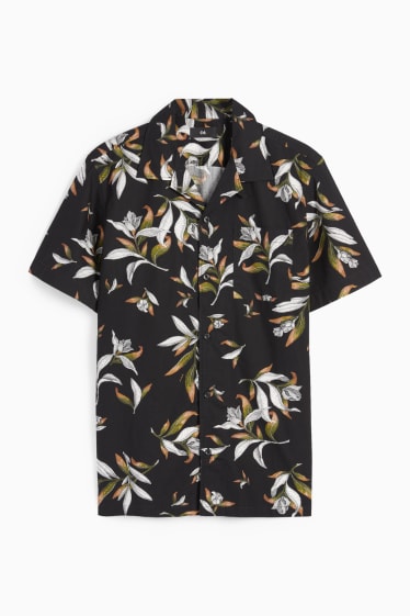 Men - Shirt - regular fit - lapel collar  - black