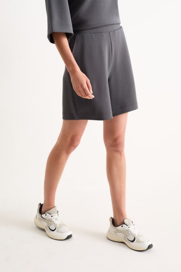 Women - Basic sweat shorts - mid-rise waist - dark gray