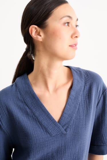 Damen - Musselin-Bluse mit V-Ausschnitt - dunkelblau