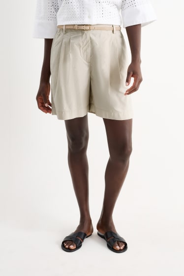 Dames - Korte broek met riem - high waist - licht beige