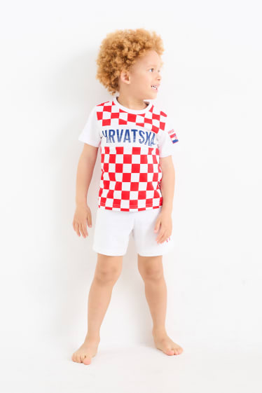 Kinder - Kroatien - Shorty-Pyjama - 2 teilig - weiss / rot