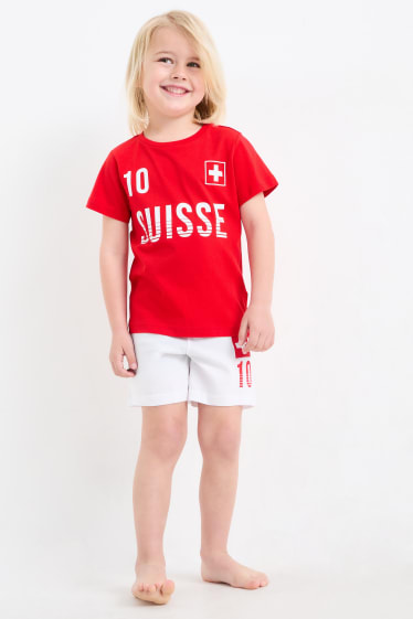 Kinder - Schweiz - Shorty-Pyjama - 2 teilig - weiß / rot