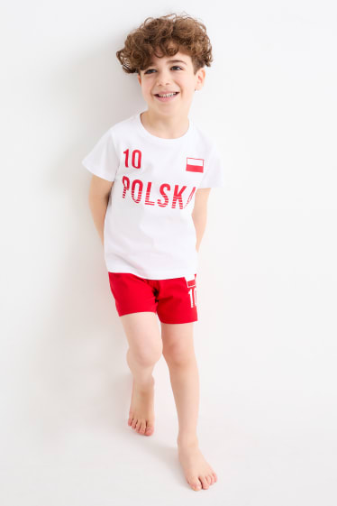 Kinder - Polen - Shorty-Pyjama - 2 teilig - weiß / rot