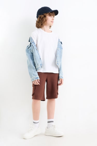 Bambini - Confezione da 3 - shorts cargo in felpa - marrone scuro