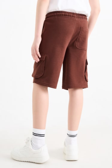 Enfants - Lot de 3 - shorts cargo en molleton - marron foncé
